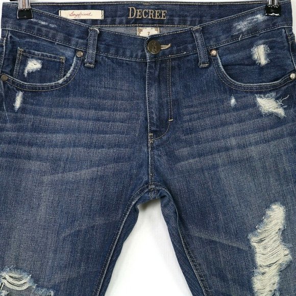 Decree Boyfriend Crop Capri Jeans Destroyed Distressed 7 - Picture 6 of 12